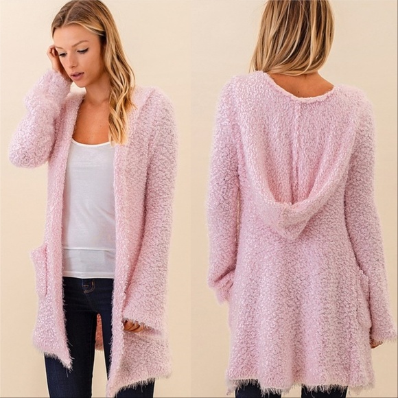 Sweaters - ULTRA SOFT HOODED CARDIGAN-LIGHT PINK